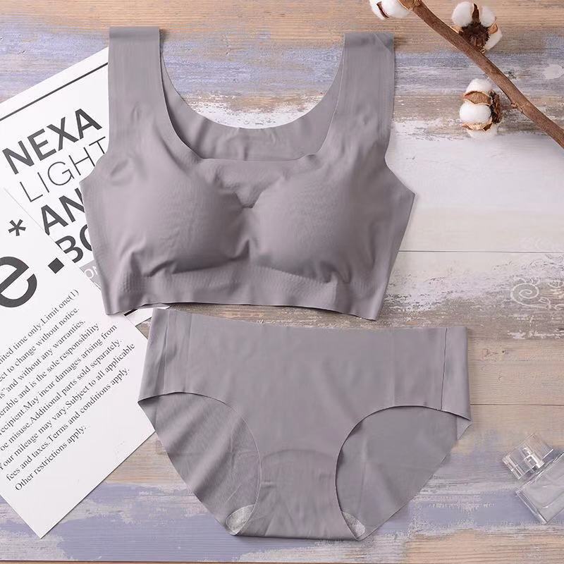 Conjunto de ropa interior sin costuras, sujetador de una pieza para dormir, sin aros, conjunto deportivo de dos piezas con efecto push-up, copa completa con almohadillas para el pecho
