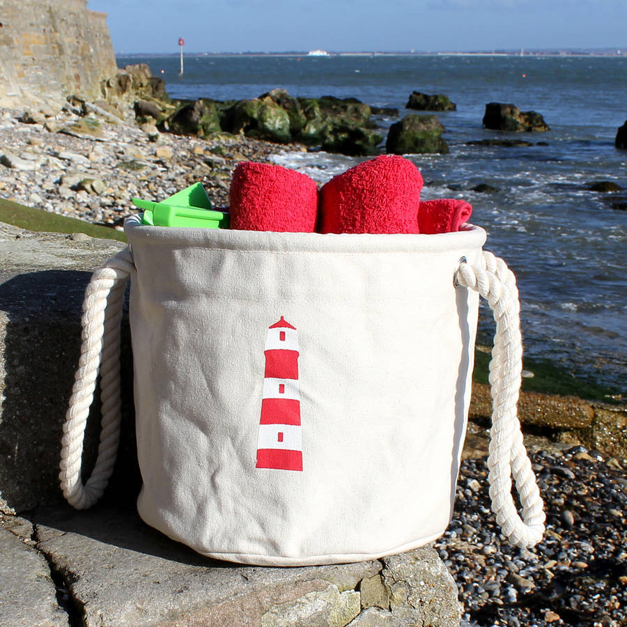 全棉帆布袋 粗绳提手帆布包 大容量圆筒帆布包海边小孩可装杂物