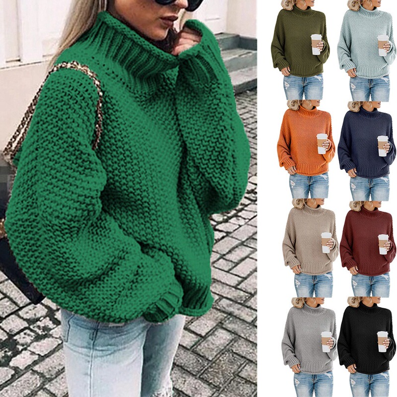 2026 Autumn/Winter European and American Export New Thick-Knit Sweater for Women, Amazon Hot-Selling Rolled-Edge Turtleneck Batwing Sleeve Knitwear