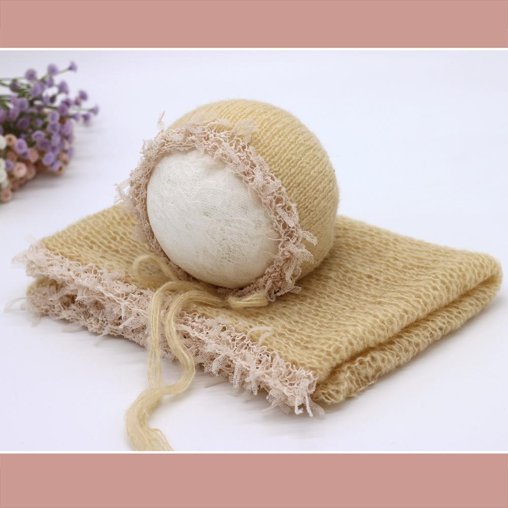 Transfronterizo nuevo recién nacido fotografía ropa bebé fotografía abrigo paño + sombrero mohair encaje envoltura hilo