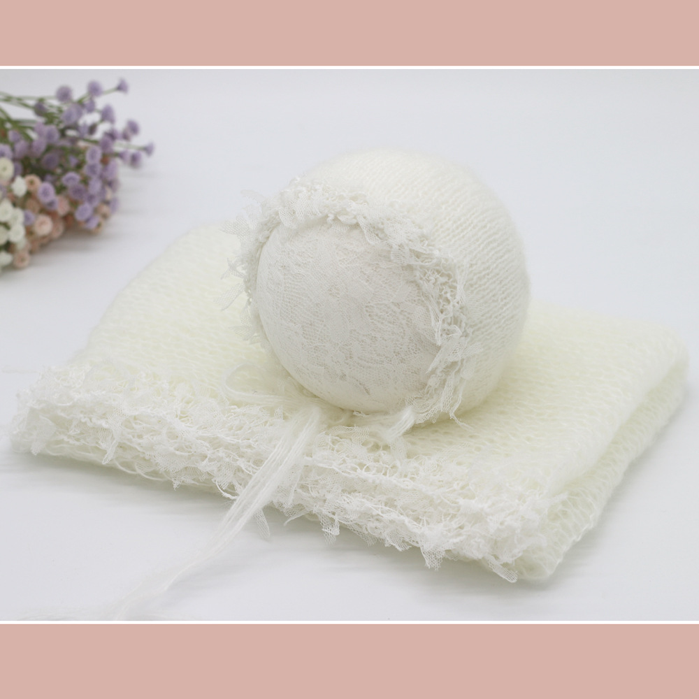 Transfronterizo nuevo recién nacido fotografía ropa bebé fotografía abrigo paño + sombrero mohair encaje envoltura hilo