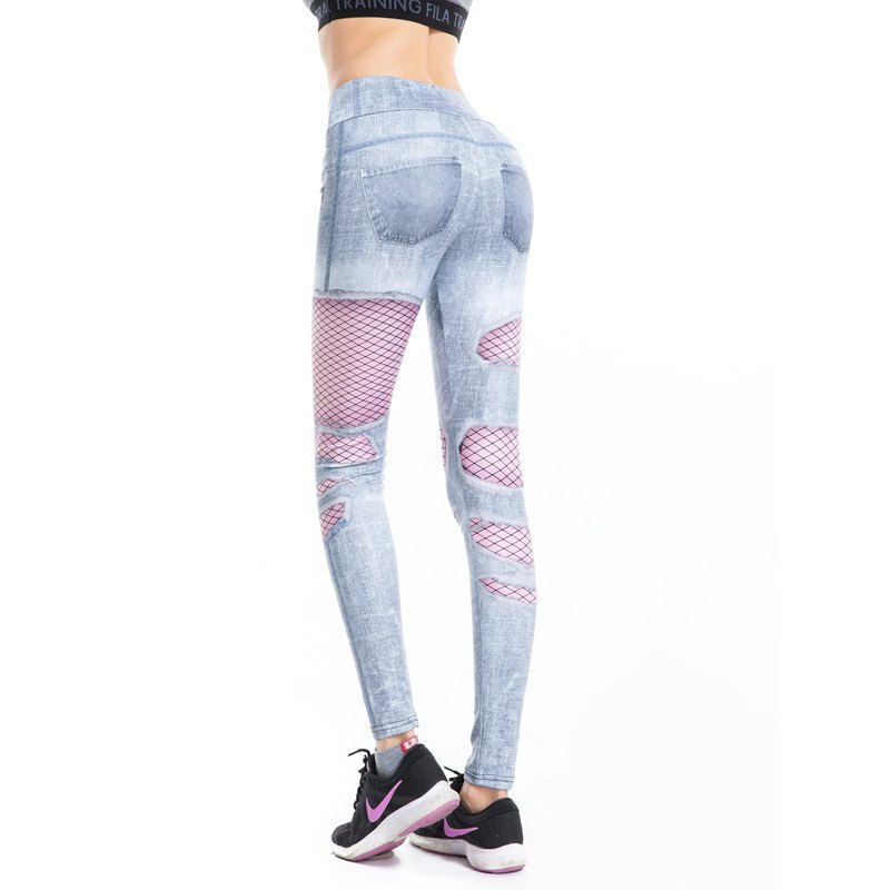 Factory direct cross-border Amazon explosions pants denim printing slim yoga sports pants bottoming pencil pants women