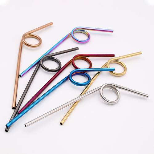 6-shaped cocktail straw 304 stainless steel color metal beverage milk tea curved shape creative straw wholesale