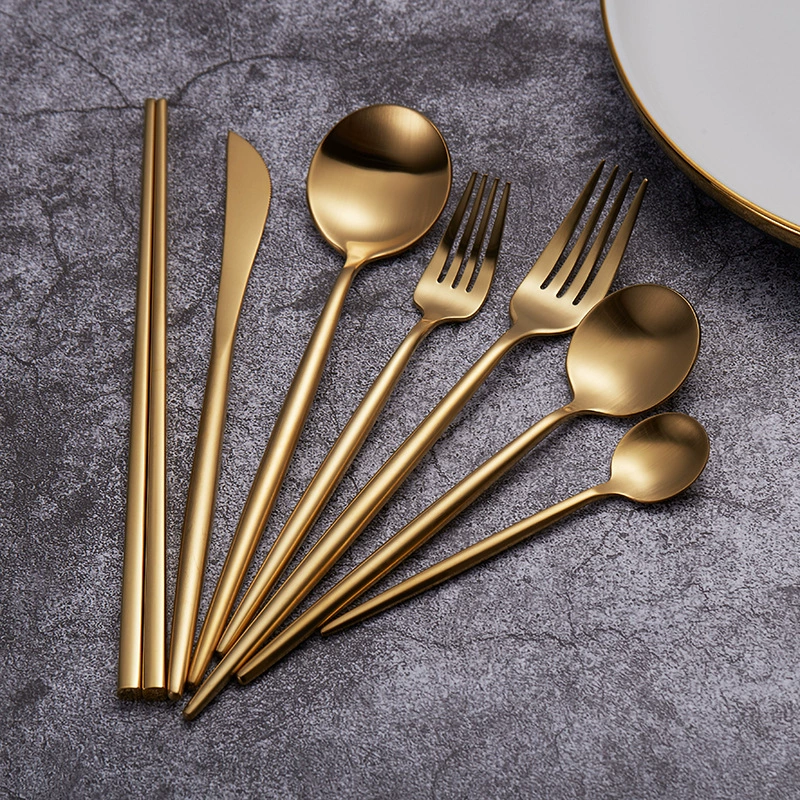 Golden tableware stainless steel, fork, spoon, set, chopsticks, stainless steel AISI 304