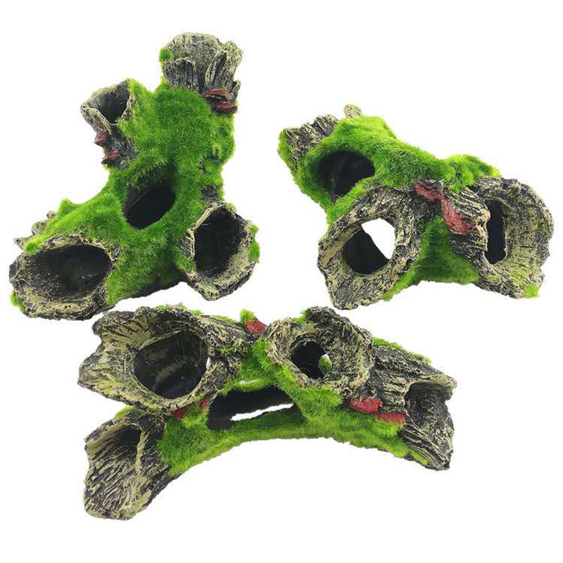 Aquarium resin sunken wood Moss fish tank landscaping decoration ornaments flocking escape hole simulation dead wood broken hole diamond tree