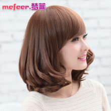 假发女全头短发短卷发bobo头斜刘海蓬松修脸梨花头工厂批发假发套