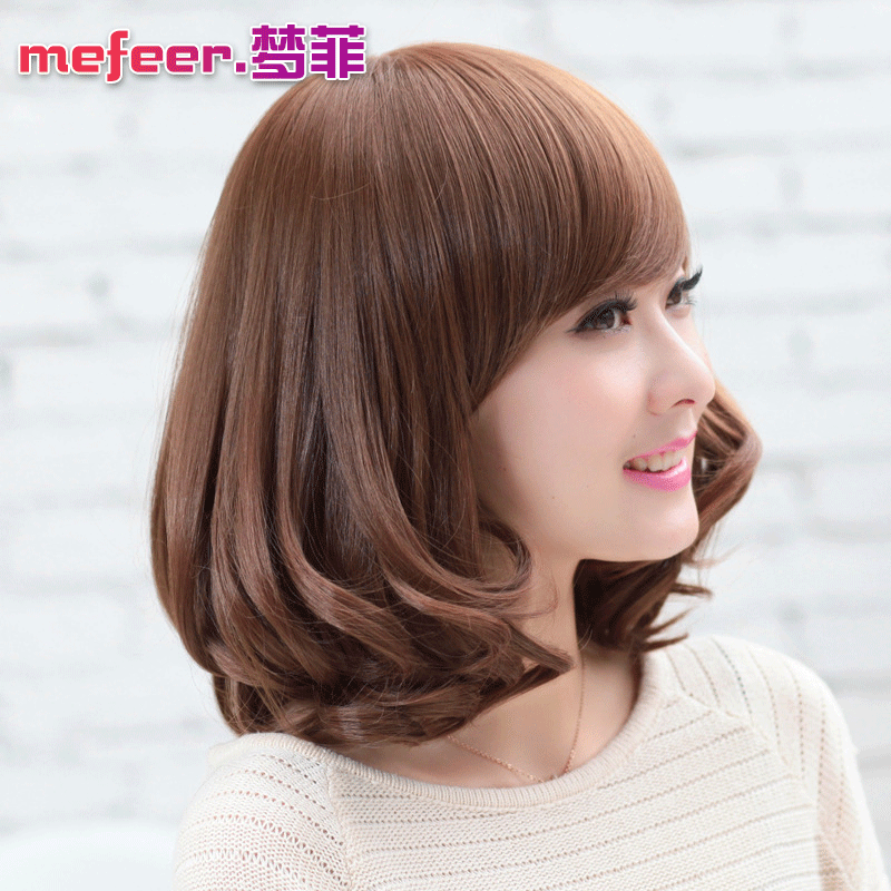 Wig for Women with Full Head, Short Hair, Short Curly Hair, Bobo Head, Oblique Bangs, Fluffy Face-Shaping Pear Head Factory Wholesale Wig Set