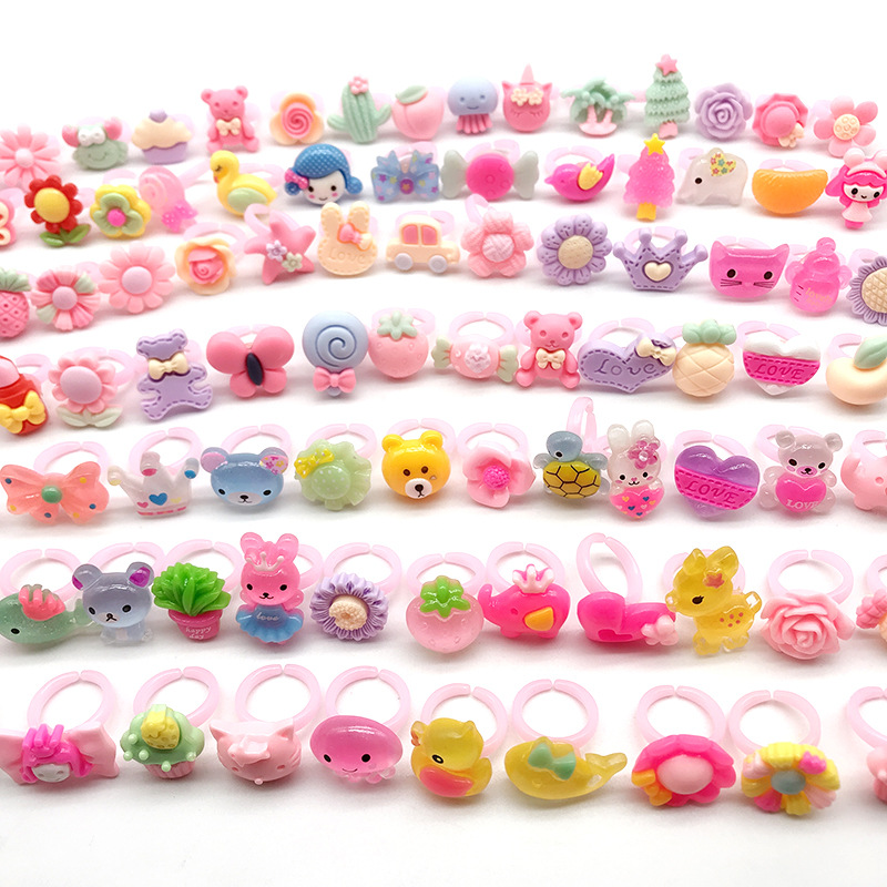 Anillos de Resina para Niños de Plástico y Resina Hechos a Mano con Dibujos Animados