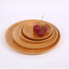 Japanese-style dining plate, birch wood tray, round breakfast plate, hotel tableware tray, wooden plate, fruit and pastry tray, solid wood tray