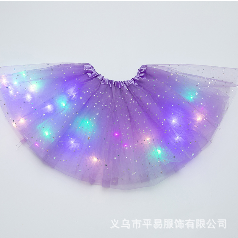 Falda de tutú para niños vestido de LED con luz ins Comercio exterior falda de lentejuelas de estrellas europeas y americanas pettiskirt falda de malla luminosa