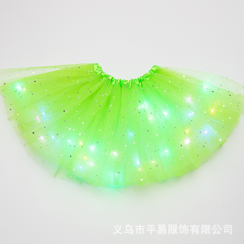 Falda de tutú para niños vestido de LED con luz ins Comercio exterior falda de lentejuelas de estrellas europeas y americanas pettiskirt falda de malla luminosa