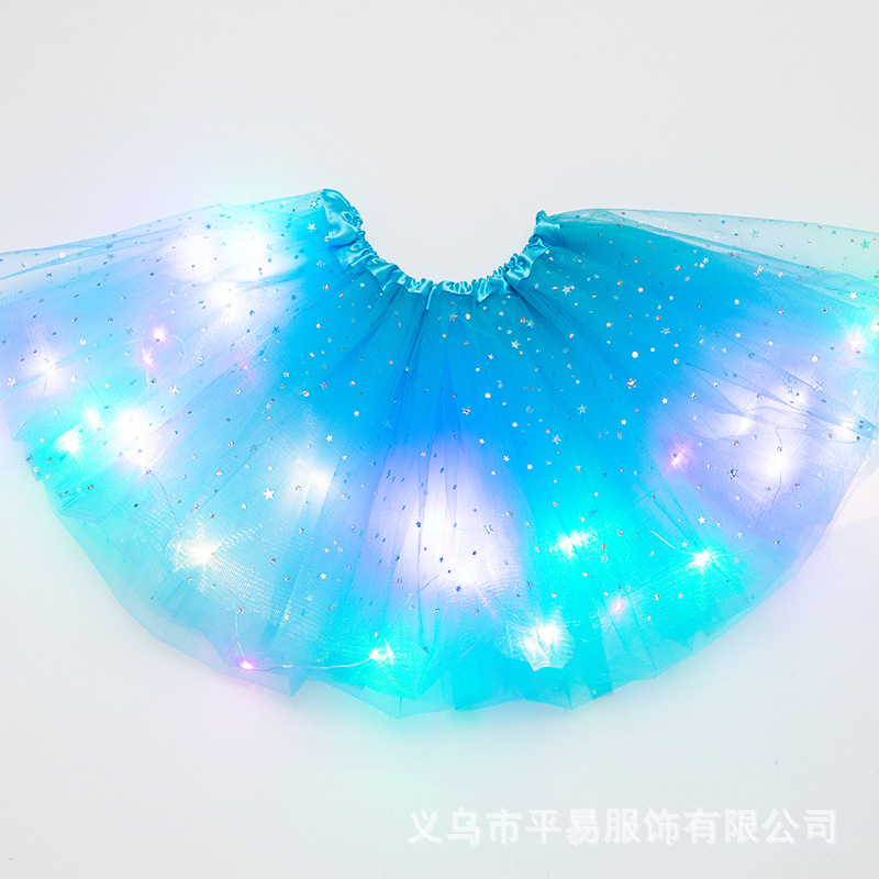 Falda de tutú para niños vestido de LED con luz ins Comercio exterior falda de lentejuelas de estrellas europeas y americanas pettiskirt falda de malla luminosa