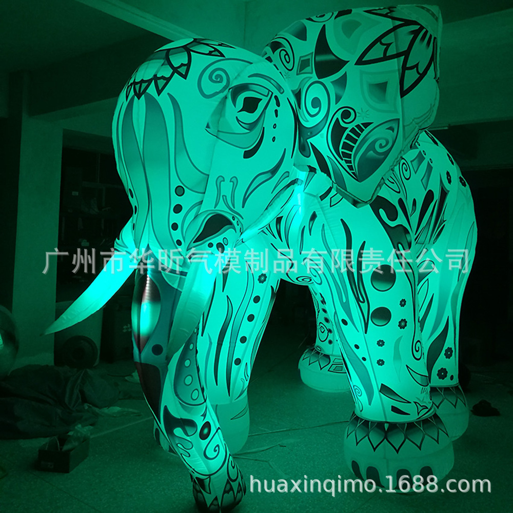 新款大型充气灯光节广告气模全喷绘充气大象发光动物模型