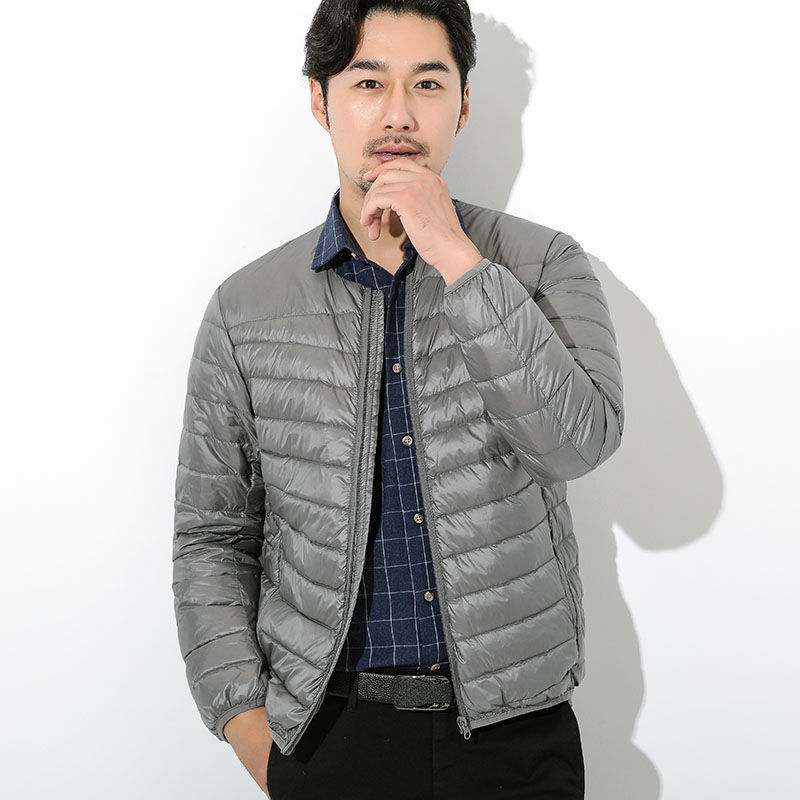 Cross-border Collarless Down Jacket Men's Short Lightweight Slim-fit Men's Ultra-thin Compression Portable Crewneck Zipper Jacket