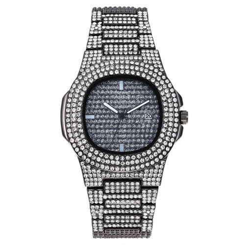 Cross-border foreign trade Gypsophila steel band with diamonds men's watch rhinestone face full diamond calendar quartz watch women's watch