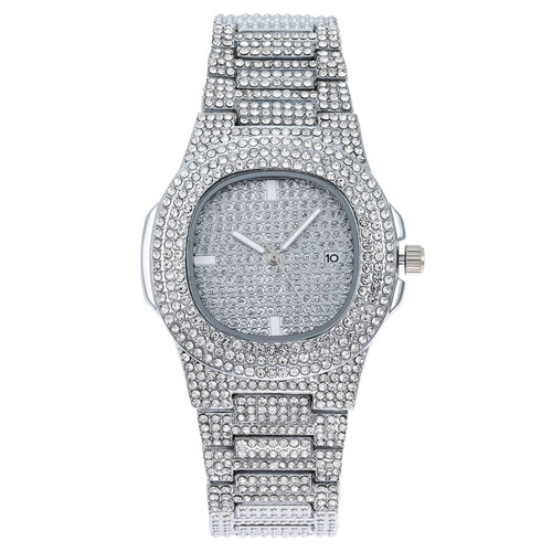 Cross-border foreign trade Gypsophila steel band with diamonds men's watch rhinestone face full diamond calendar quartz watch women's watch