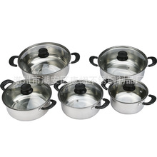 不锈钢汤锅美式高锅五件套锅具套装锅16cm-24cm可定盒礼品锅跨境
