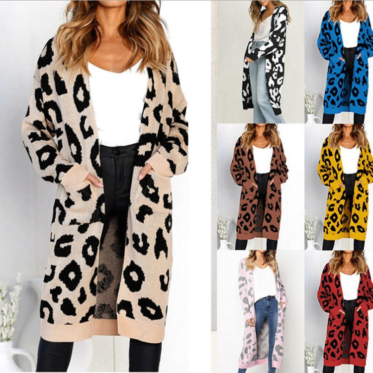2026 Aliexpress Amazon Autumn and Winter Colorful Leopard Print Polka Dot Loose Sweater Jacket Knitted Cardigan Women's Clothing