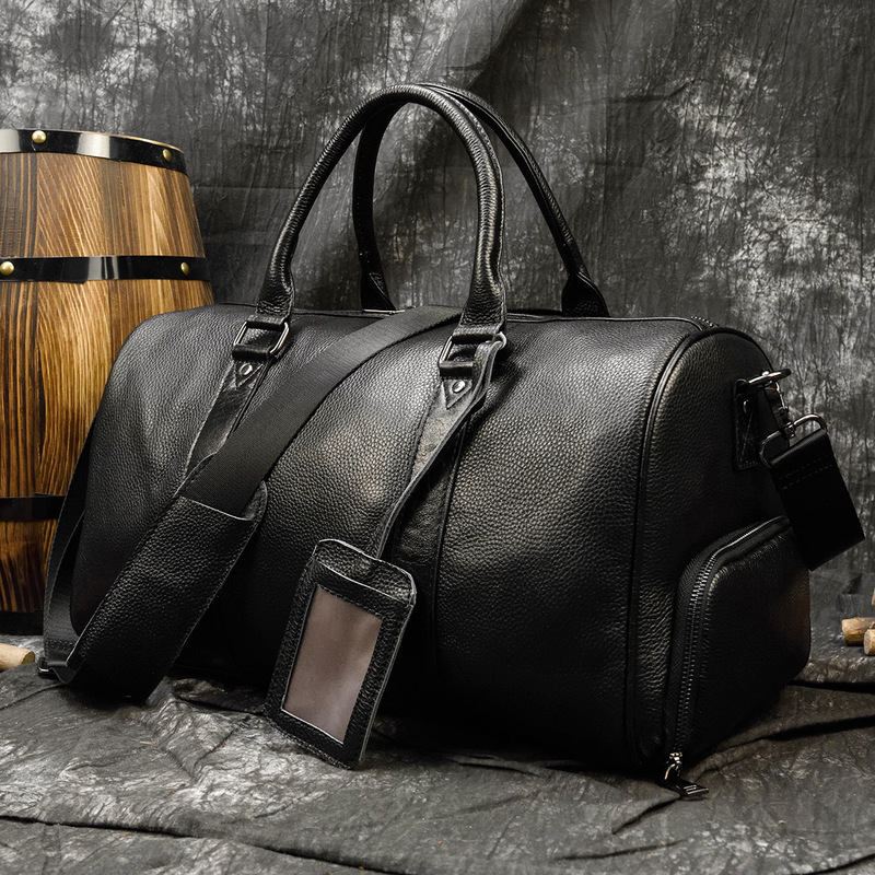 Genuine Leather Men's Large-Capacity Travel Bag with Shoe Compartment, Crossbody Bag, Gym Bag