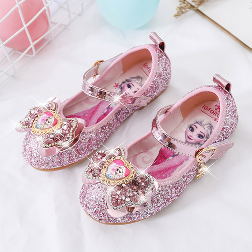 Elsa Princess Shoes Fashion Spring New Girls Single Shoes Children's Soft Soled Little Girls Crystal Shoes Sequined Baby Shoes