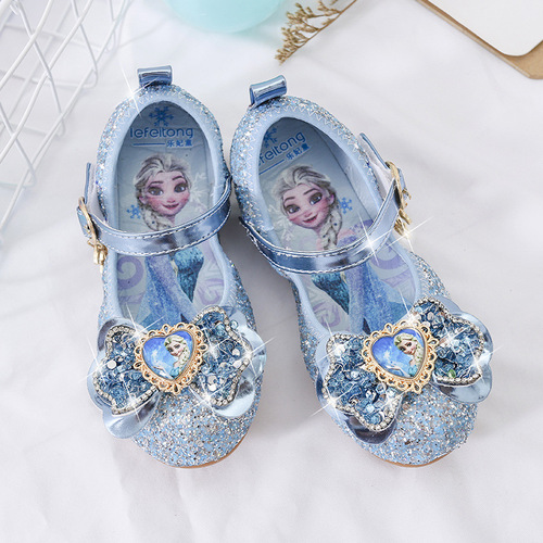 Elsa Princess Shoes Fashion Spring New Girls Single Shoes Children's Soft Soled Little Girls Crystal Shoes Sequined Baby Shoes