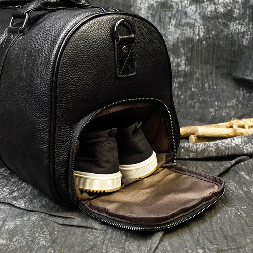 Leather Men's Casual Travel Bag Large Capacity Lychee Pattern Luggage Bag with Shoe Compartment Single Shoulder Crossbody Bag Fitness Bag