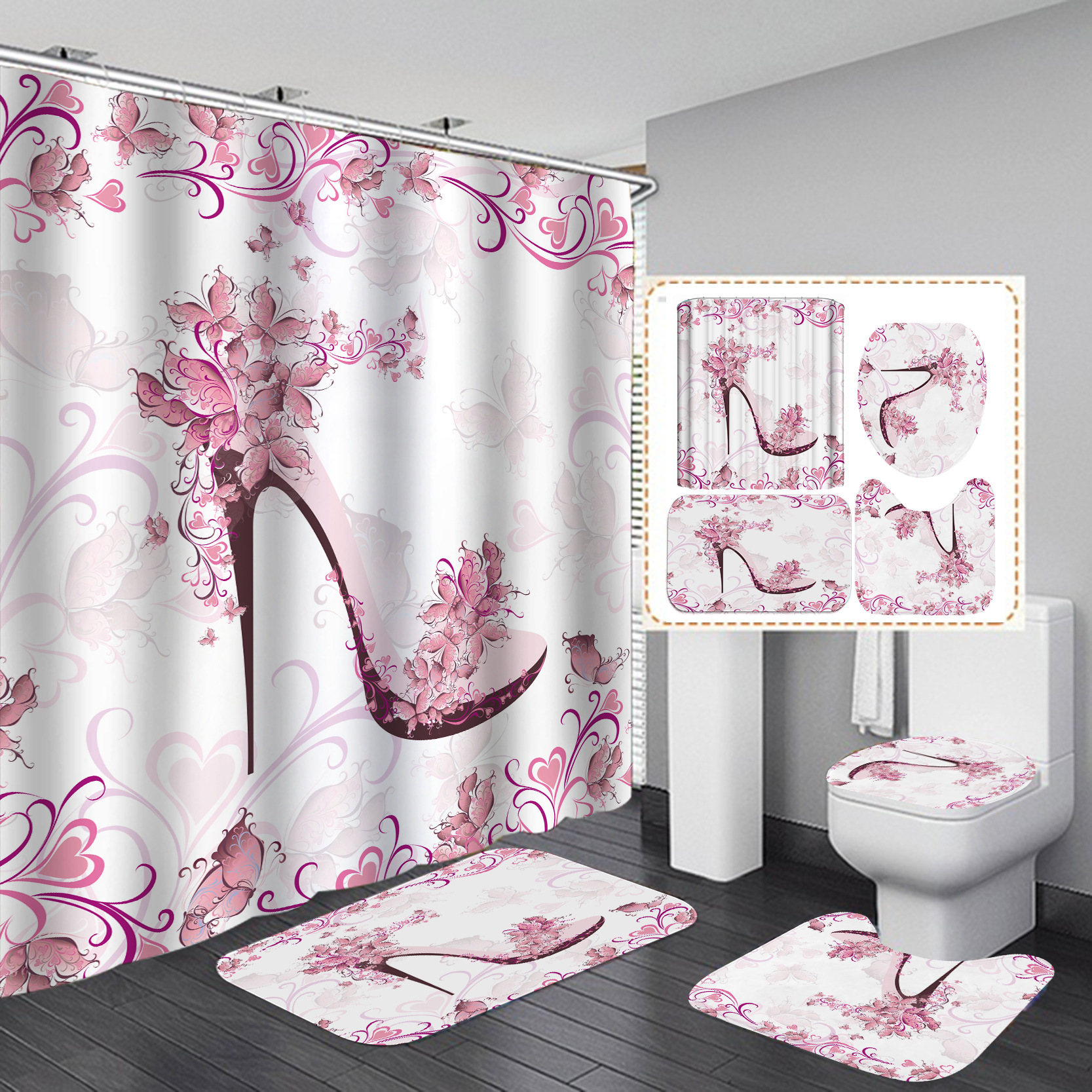 Cross-border e-commerce hot sale digital printing waterproof polyester bathroom shower curtain factory direct supply curtain wholesale