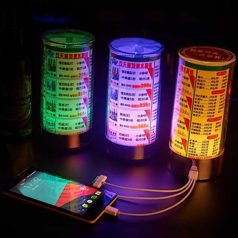LED recargable bar lámpara de mesa luminosa menú luz KTV precio pedido de vino menú luz colorida carga tesoro luz de la mesa
