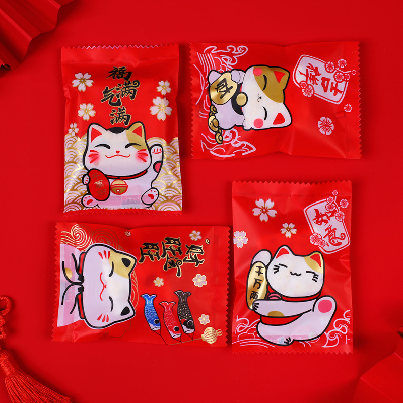 Original Año Nuevo leche Jujube gato afortunado turrón fruta copo de nieve pastel crujiente seco máquina de cordón sello cremallera bolsa de embalaje de regalo