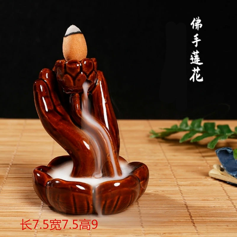 Ceramic Backflow Incense Burner, Lotus Inverted Design, Decorative Buddha Incense Holder