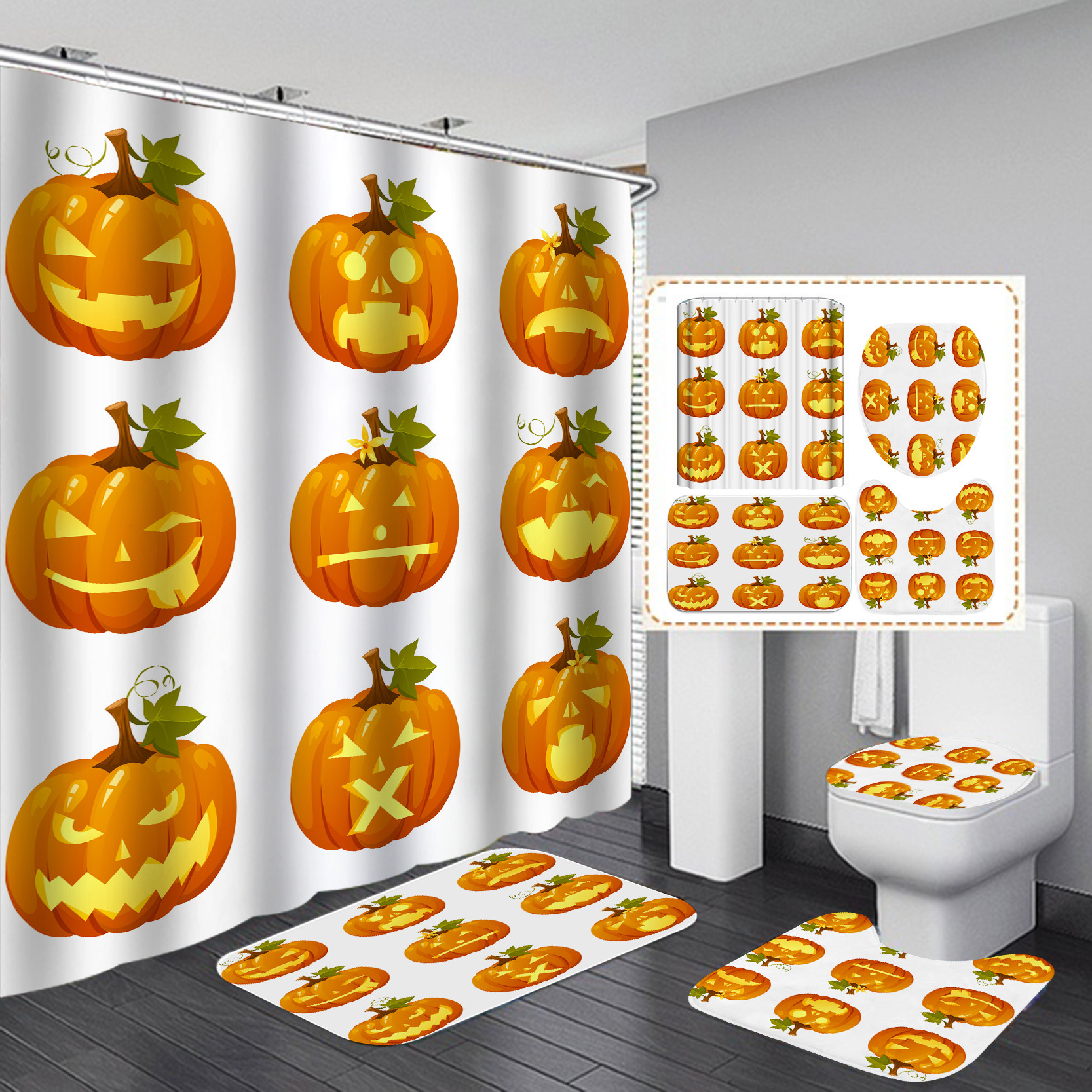 Amazon suministro directo transfronterizo Impresión digital impermeable Halloween patrón personalizado Cortina de ducha de suministro directo de fábrica Cortina de ducha al por mayor