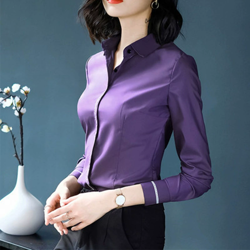 Фиолетовая рубашка женская с длинным рукавом, весна и осень 2019, Новый профессиональный темпераментный Топ, деловая рубашка без глажки, Женская рабочая одежда