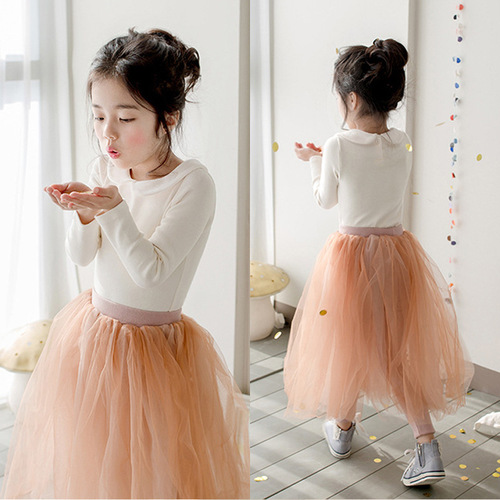 HT119 Girls' gauze skirt, spring and autumn velvet thickened fake two-piece culottes, mesh skirt, bottoming children's trousers