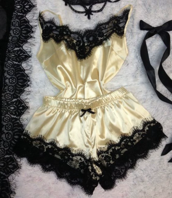 Lace Sexy Thin Pajama Set, Plus Size, Lift Effect, Spaghetti Straps