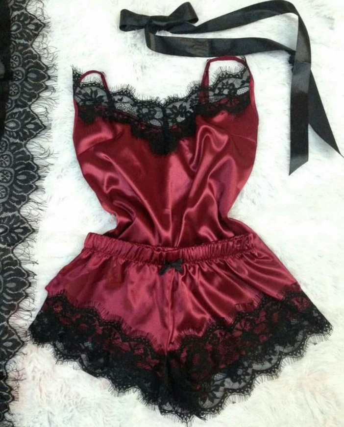 Lace Sexy Thin Pajama Set, Plus Size, Lift Effect, Spaghetti Straps