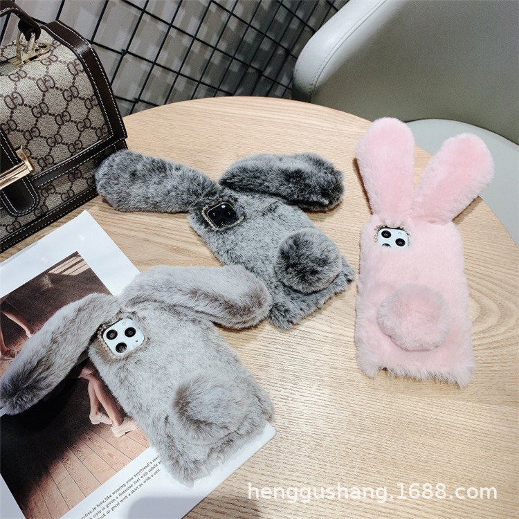 For Apple 12promax plush 11PRO autumn and winter 14/16/7 generation rabbit ear XS/13pro phone case 15
