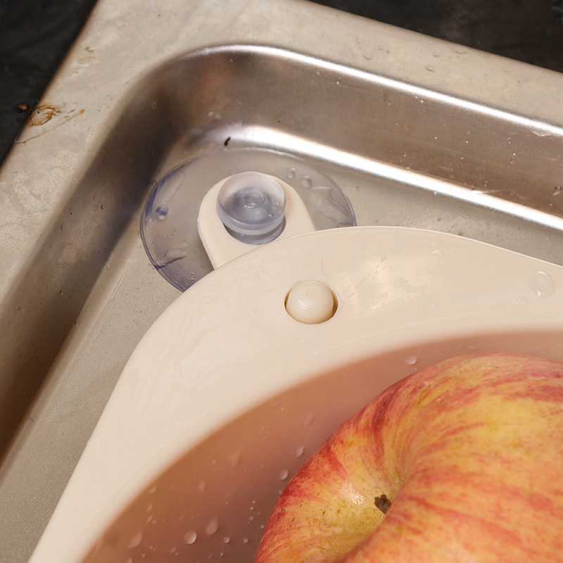 Fregadero de cocina drenaje cesta de almacenamiento triángulo plástico estante de almacenamiento cesta de frutas y verduras con ventosa rack de almacenamiento