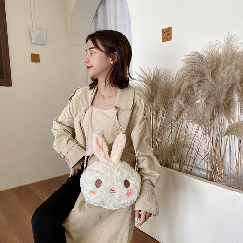Japanese cute rabbit plush bag female Korean version ins cartoon student crossbody bag pearl shoulder strap ugly cute shoulder bag
