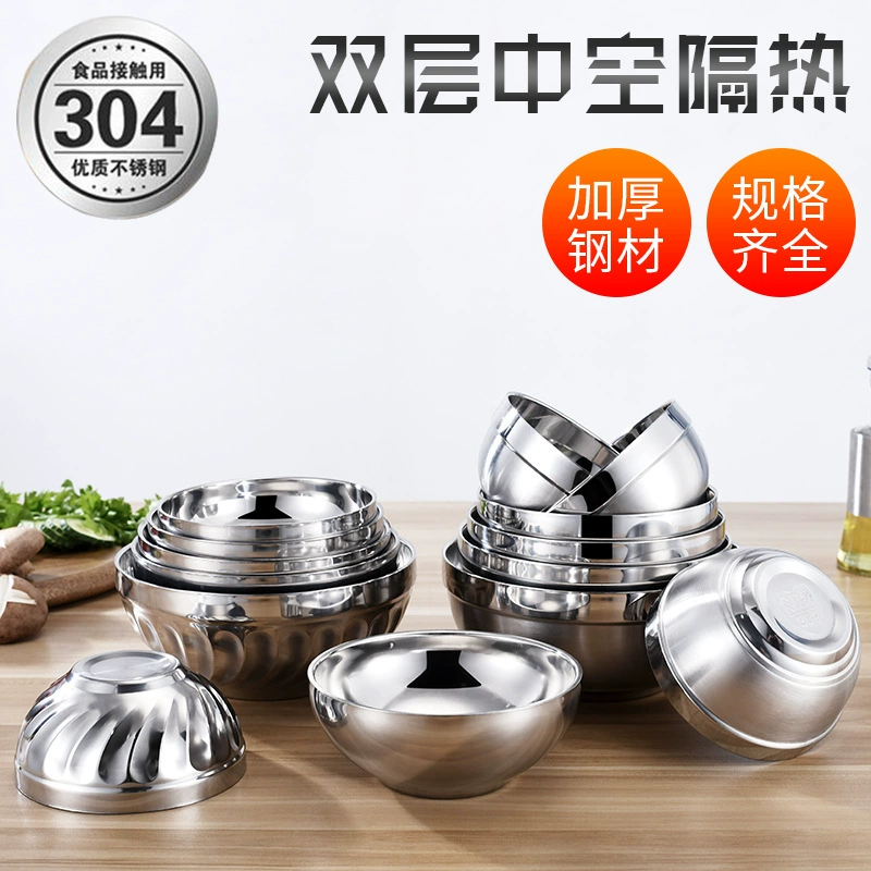Утолщенные 304 Из Нержавеющей Стали Платины Чаша Лили Чаша Двойная Изоляция Чаша Школа Компания Столовая Суп Чаша Рис