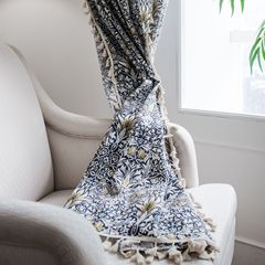 Yimanqiyun curtains cotton and linen Perris pattern Provence tassel kitchen curtains country style finished bay window