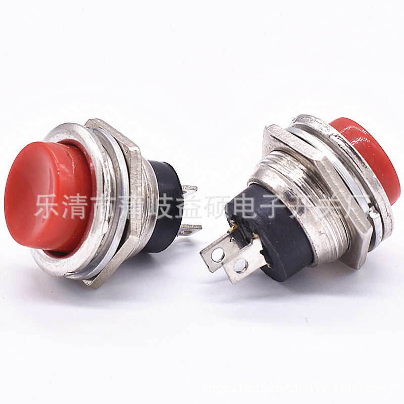 红色无锁按钮开关 DS-212 16mm复位按键开关 安装孔16mm点动开关