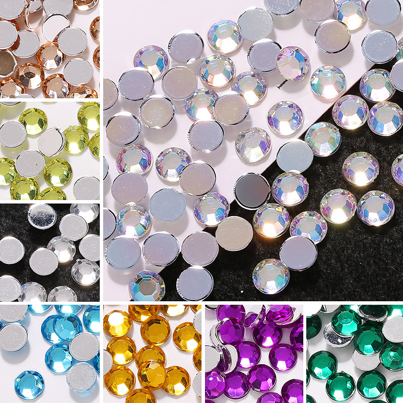 Nail Art Round Acrylic Flat-Back Rhinestones, 40 Colors Available, Nail Polish Gel DIY Colorful Phone Decoration Rhinestones, Nail Iridescent Rhinestones