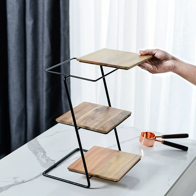 Заводская прямой продажа трехслойная десертная pan Nordic Creative Iron Acacia Cake Shelf Multi-layer Fruit Settings Desk