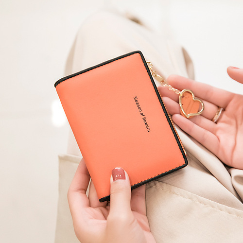 Leather Wallet for Women, Ultra-Slim Short Wallet, 2024 New Model, Korean Style Cute Student Simple Money Clip Card Case Minimalist Zipper Wallet