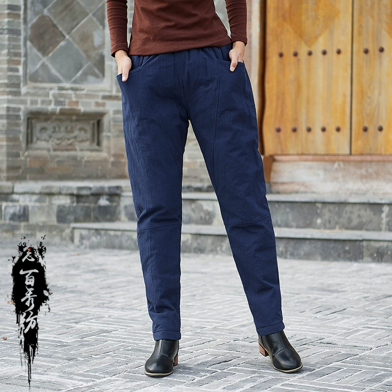 24 осенне-зимняя новая женская одежда из хлопка и льна, повседневные стеганые женские брюки из хлопка и льна в литературном стиле ретро, ​​теплые хлопковые брюки