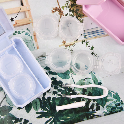 KD107 Cute and Simple Contact Lens Case Plain Color Contact Lens Companion Care Box Square Frosted Contact Lens Box