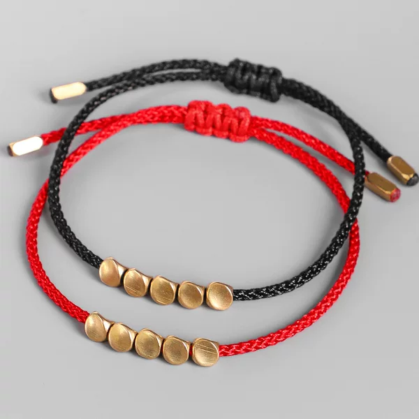 Cross-border new jewelry hand-woven red rope bracelet creative irregular copper beads hand rope drawable bracelet