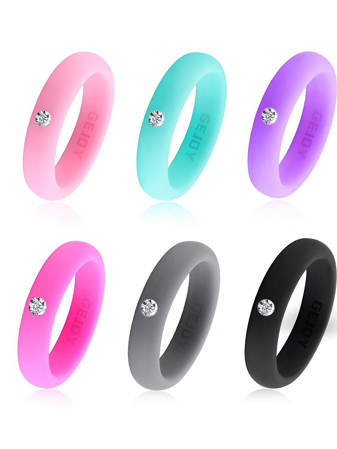 Women's silicone ring European and American diamond ring 5mm wide plus diamond 6 color group Fashion wedding ring