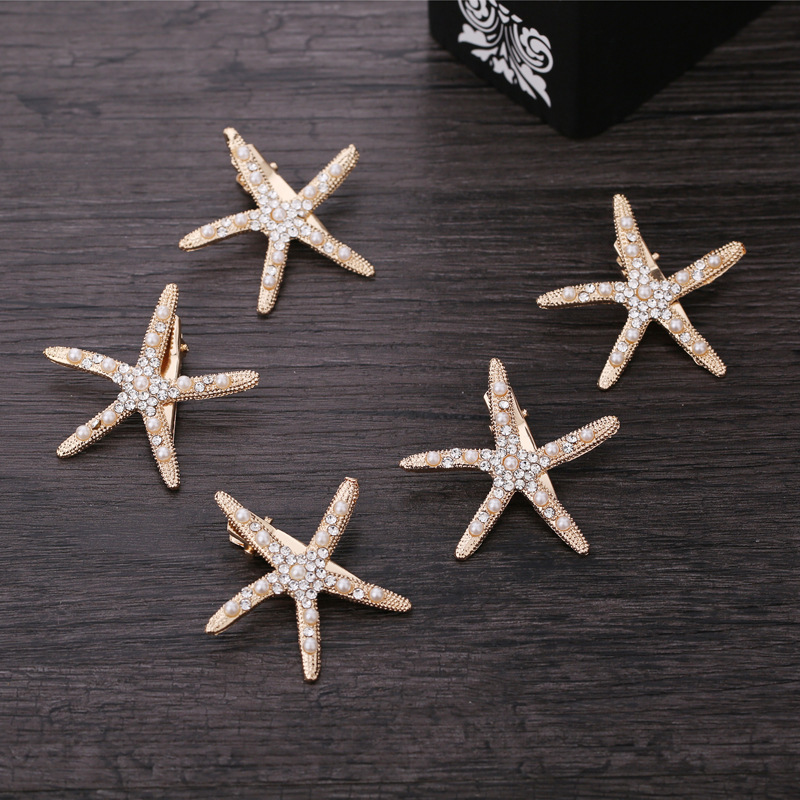 Japanese and Korean Bride Wedding Headwear Girls' Accessories Golden Starfish Hairpin Hair Accessories Factory Outlet Japanese and Korean Bride Wedding Headwear Girls' Accessories Golden Starfish Hairpin Hair Accessories Factory Outlet
