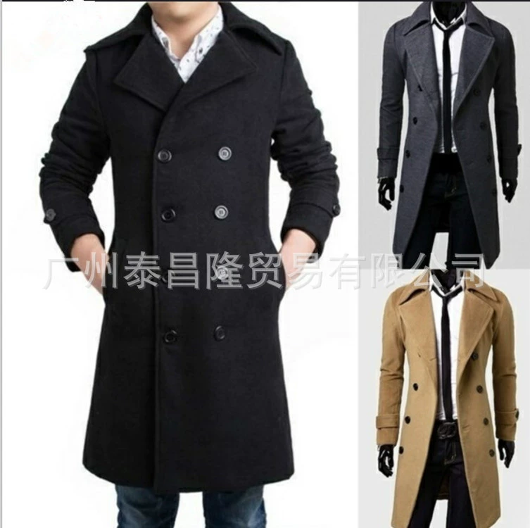 Трансграничная Внешняя торговля, взрывы, двубортная Мужская модная ветровка средней длины, приталенное Мужское пальто, повседневная куртка